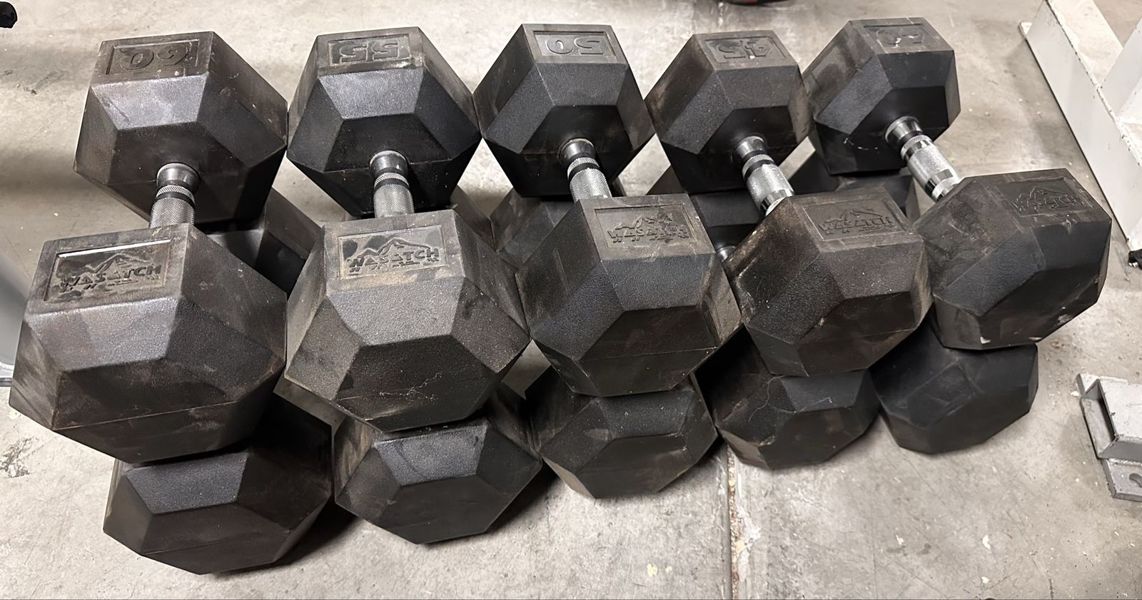 Wasatch Fitness Commercial Rubber Hex Dumbbell Set 40-60LB