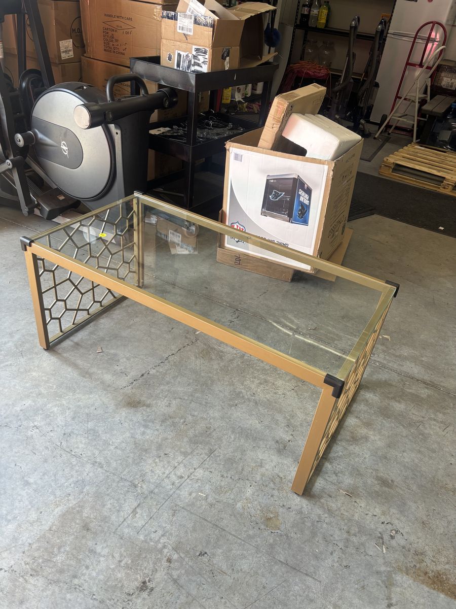 Gold Honeycomb Glass Coffee Table 
