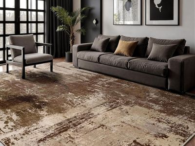 NEW 6x9 Area Rugs - Modern Abstract Washable Rug, Ultra Soft Non Slip Low Pile Large Rug, Brown