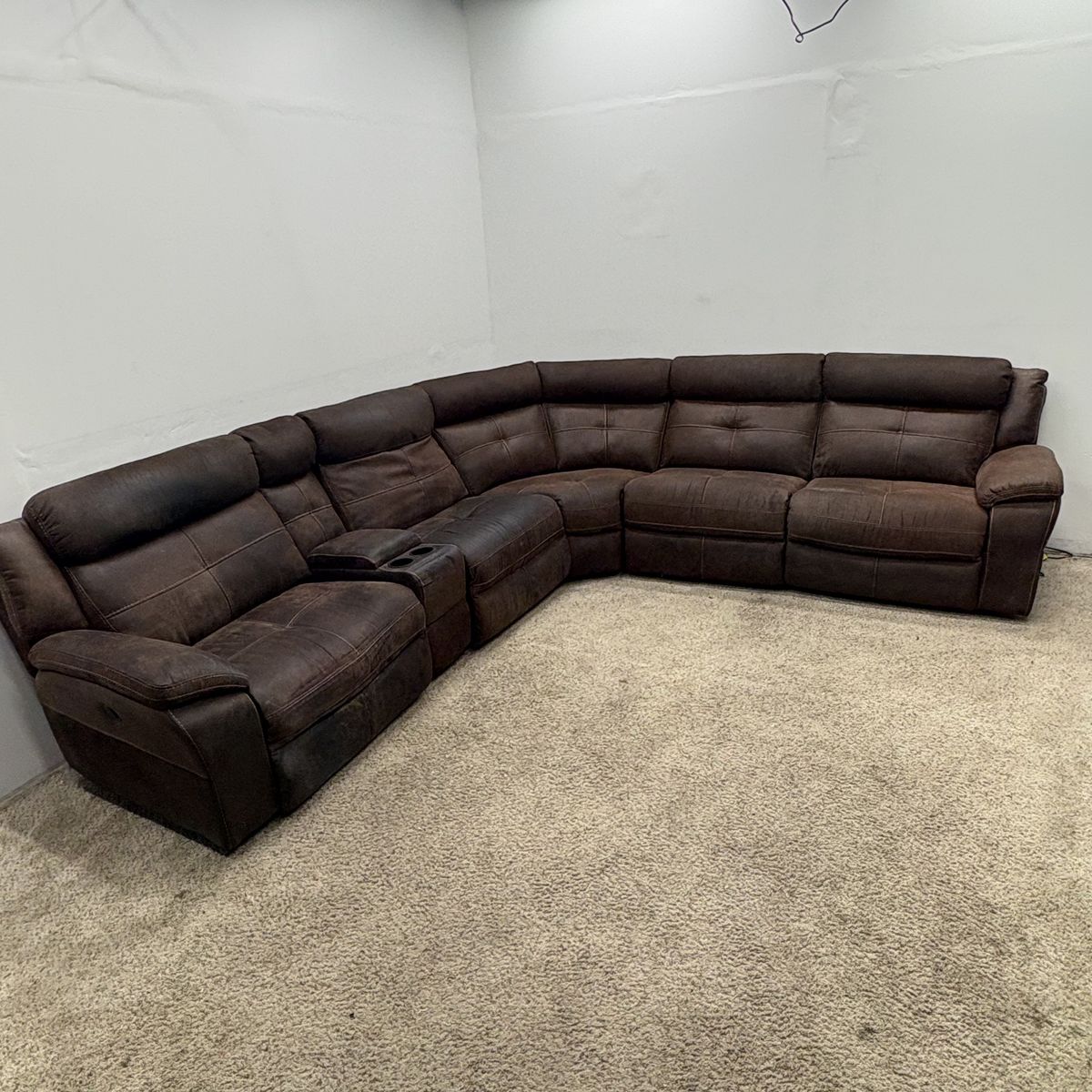 Large Brown Fabric Sectional With Recliners