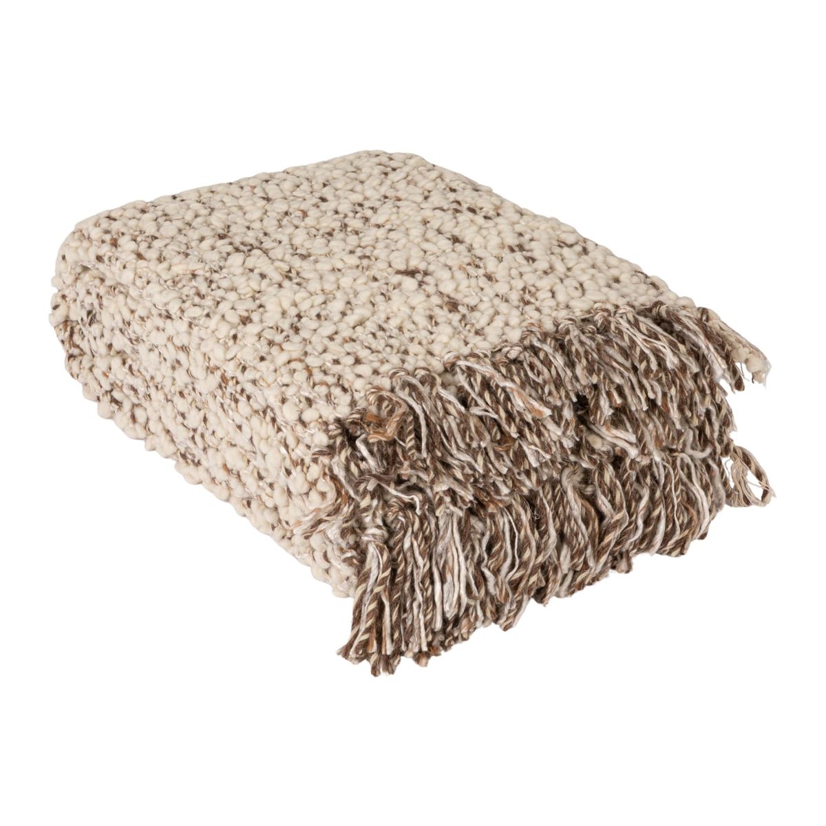 Bloomingville Cozy Haven Wool Blend Shag Throw, Natural and Grey Mélange retails for $65-98,