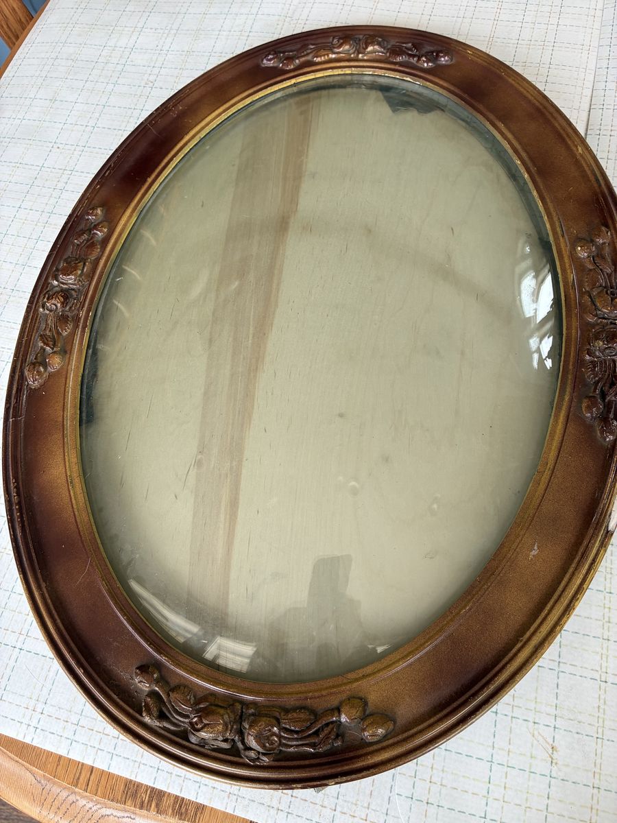 Antique Oval Convex Bubble Glass Picture Frame 22.5" x 17" + Extra Glass