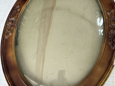 Antique Oval Convex Bubble Glass Picture Frame 22.5" x 17" + Extra Glass