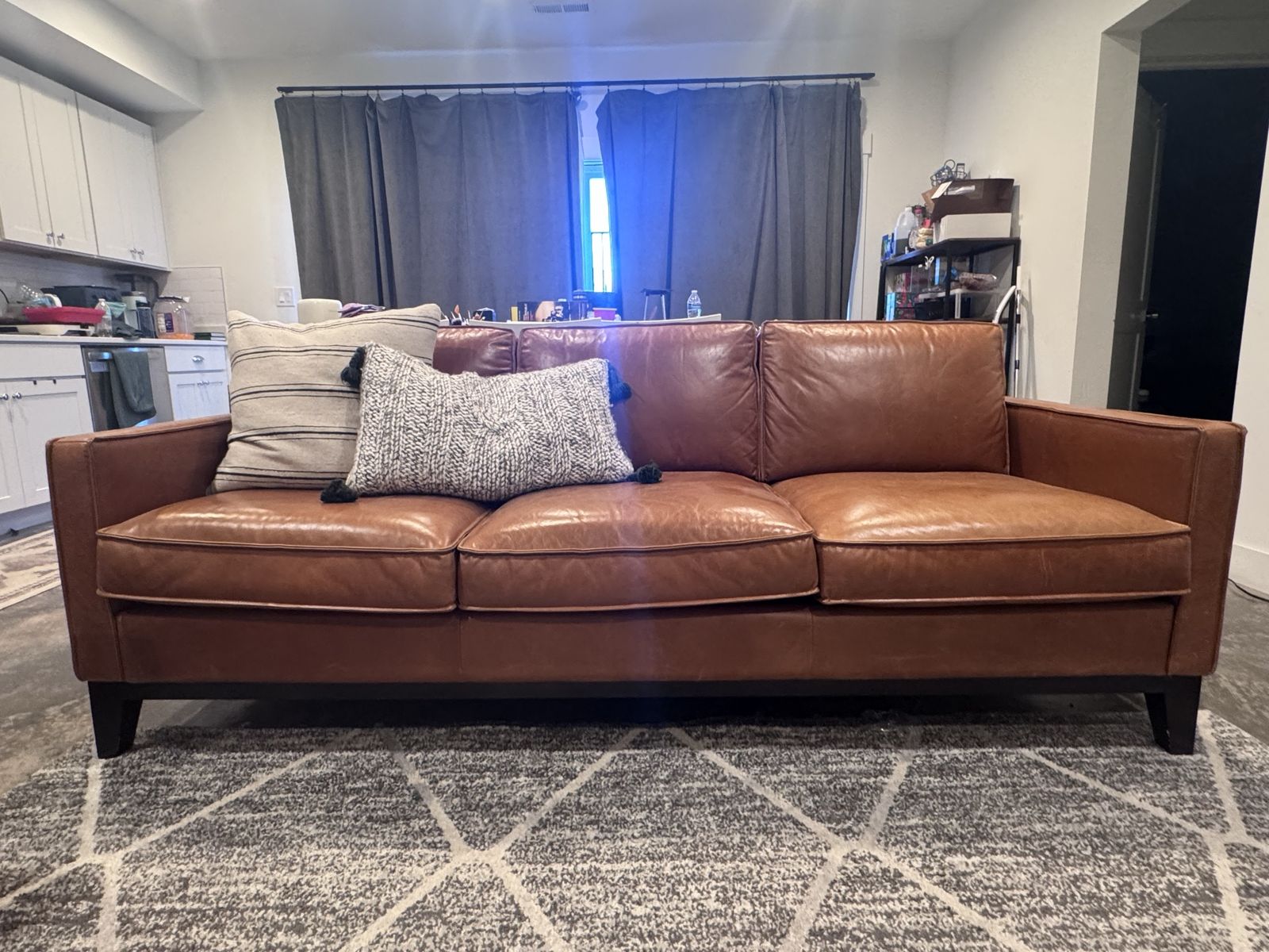 Real Leather Sofa - 3-Seater, Tan, Excellent Condition