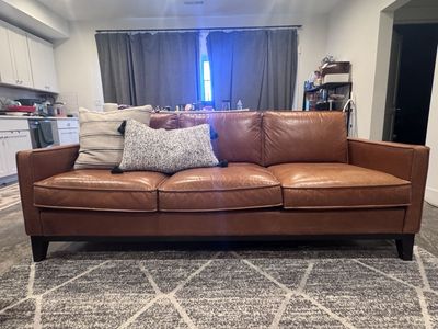 Real Leather Sofa - 3-Seater, Tan, Excellent Condition