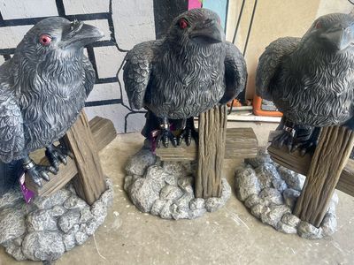 Halloween Blow Mold Crow Raven Tombstone Gravestone Cemetery Statue Figurine Collectible Home Decor Decoration Prop