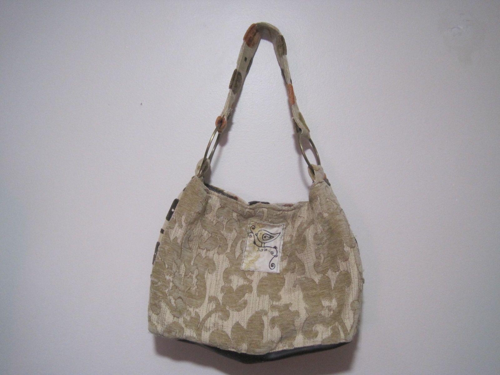 Just be Women Beige Fabric Over Shoulder Bag Floral Lace Inner Pocket Large Boho