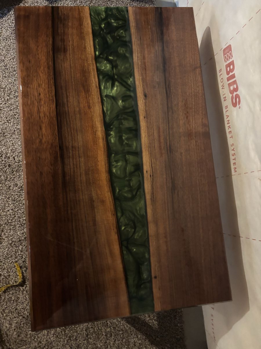 Handmade Black Walnut & Green Epoxy Resin River Coffee Table, Gloss Finish, Unique Home Decor