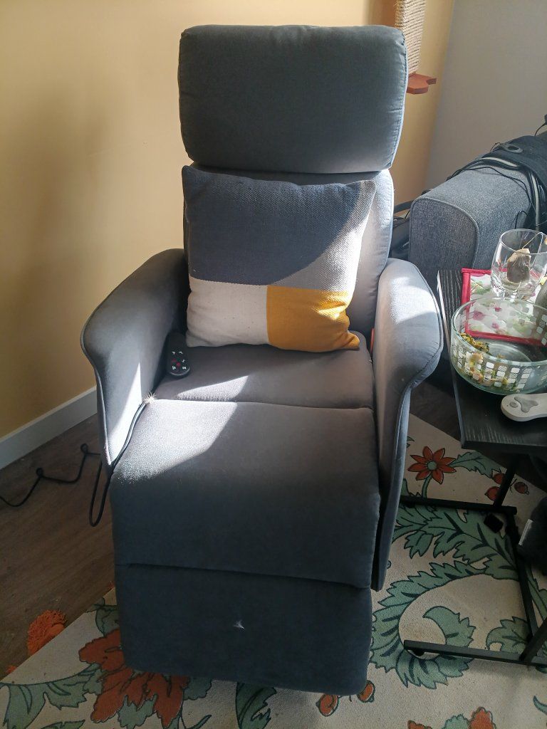 Gray Upholstered Recliner Chair - Power Lift & Reclining Function, Massage & Heat Features