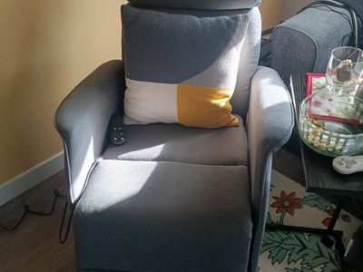Gray Upholstered Recliner Chair - Power Lift & Reclining Function, Massage & Heat Features