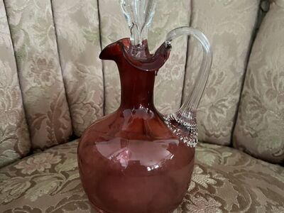 Beautiful Cranberry Glass Decanter with Stopper-Antique-Mint Condition