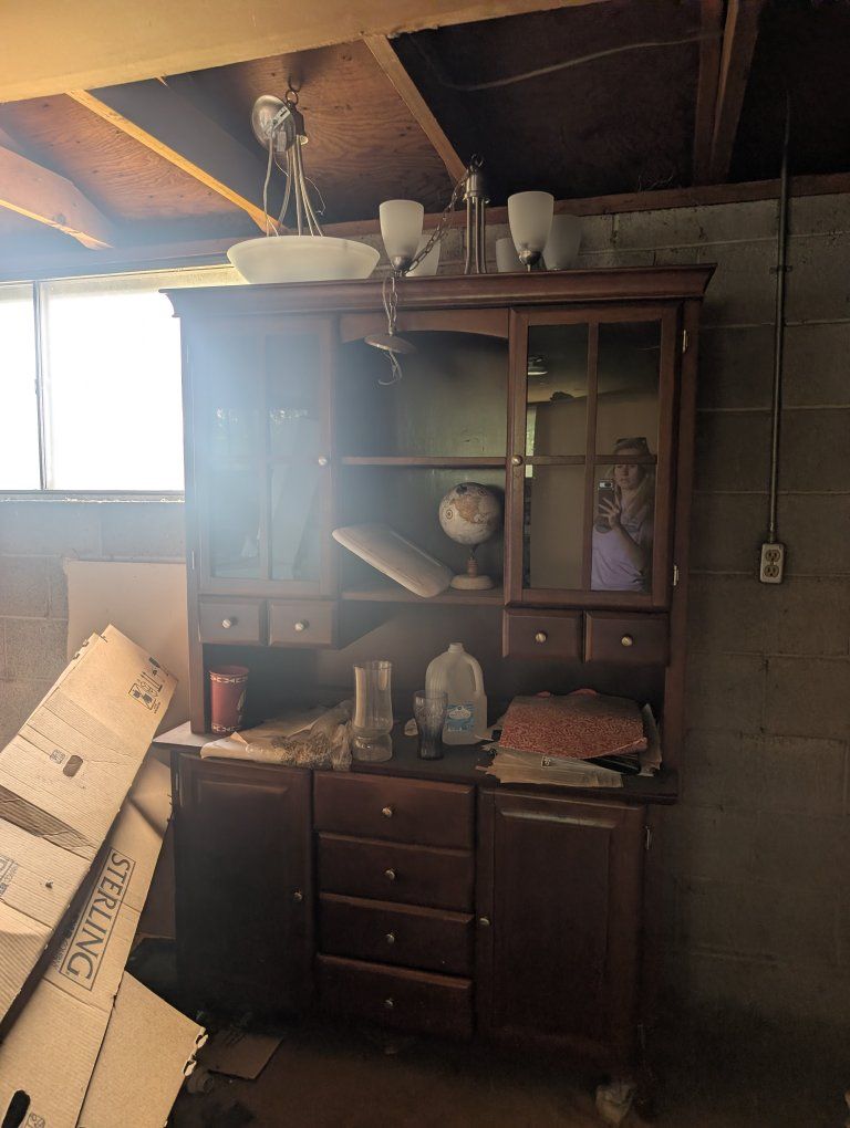 Vintage Dark Wood China Cabinet / Display Hutch with Glass Doors & Drawers - Great for Storage