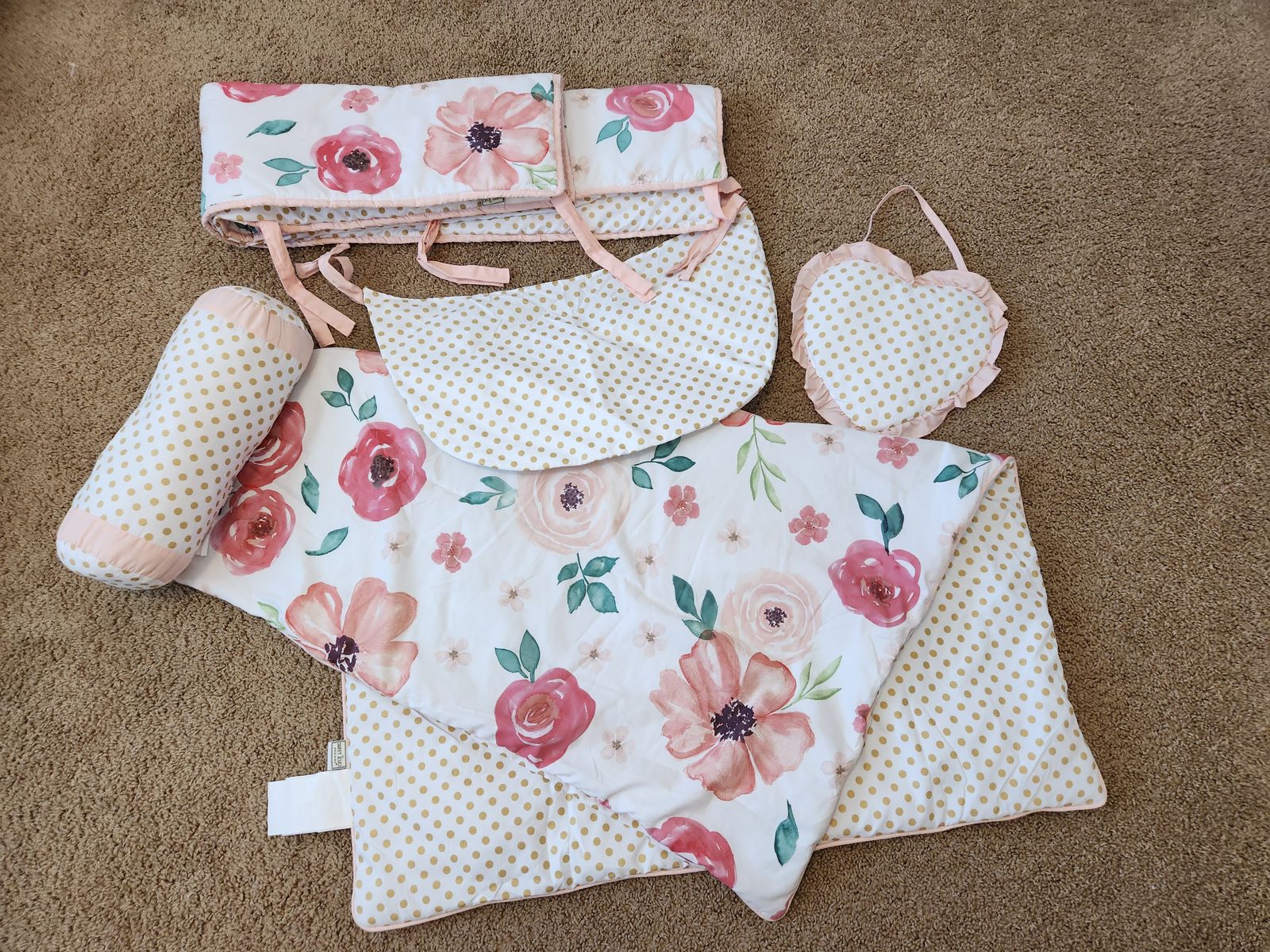 Peach floral crib bedding set