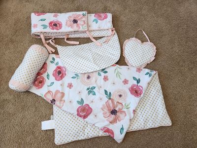 Peach floral crib bedding set