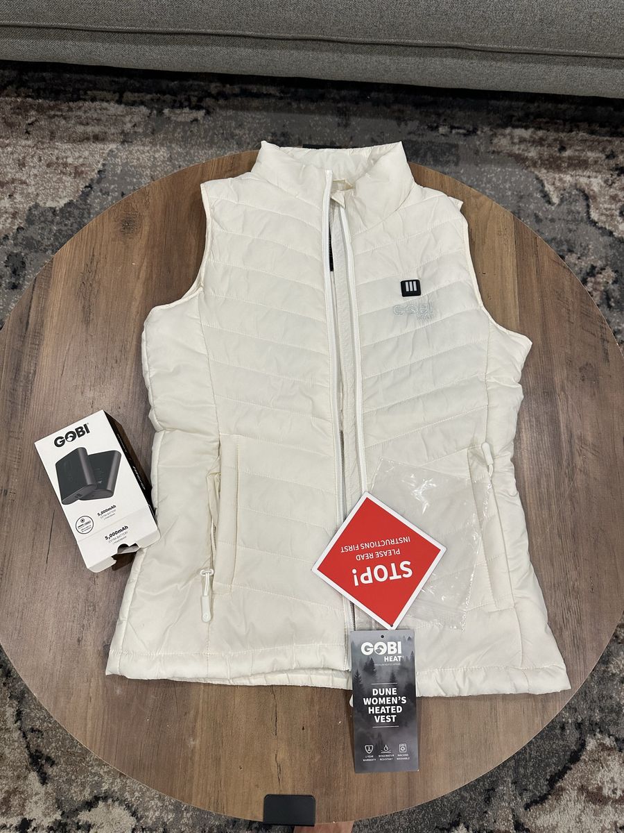 Gobi Heat Dune Women's Heated Vest - White, XS, with 5,000mAh Battery Pack, New with Tags