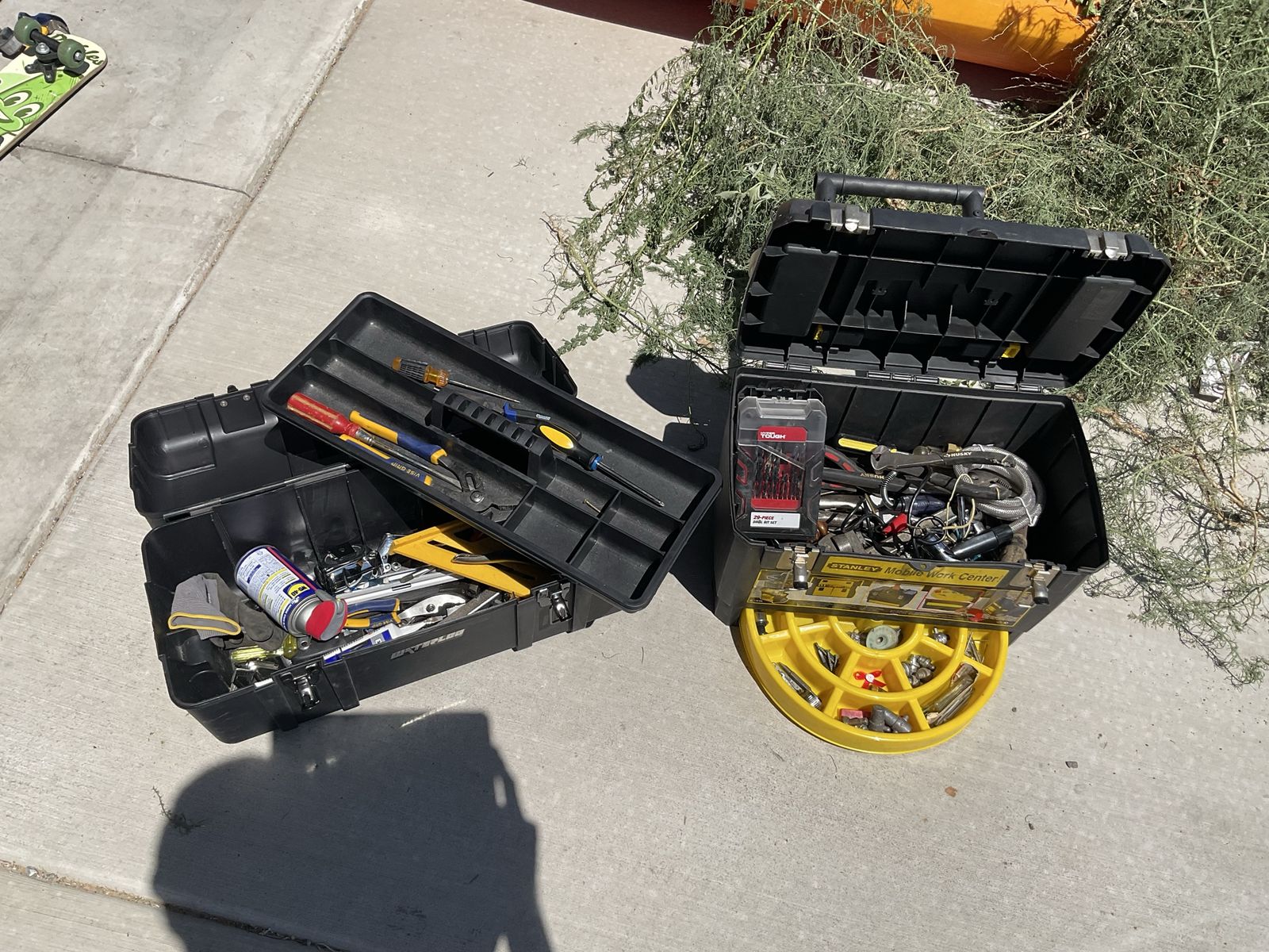 Stanley Mobile Work Center & Waterloo Toolbox with Various Hand Tools and Hardware