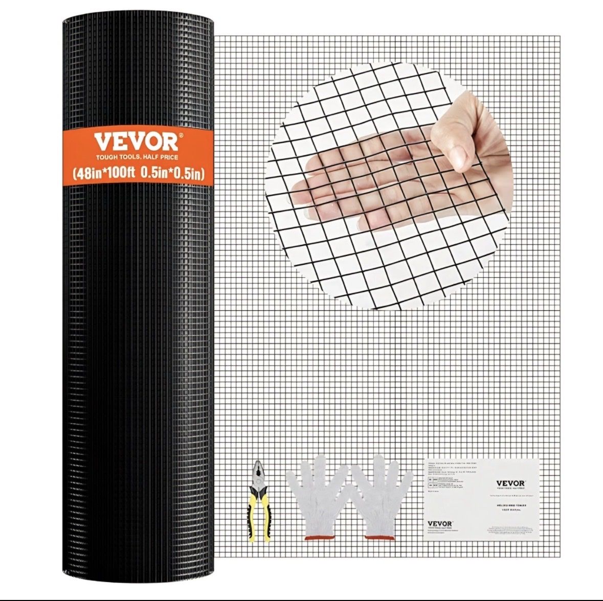 Hardware Cloth, 48'' x 100' 1/2inch Galvanized Wire Mesh Roll, 19 Gauge Chicken Wire Fencing Roll