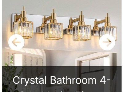 Crystal Bathroom 4-Light Vanity Fixture - Gold/Clear, 27.5" Length, Square Crystal Shades (NEW)