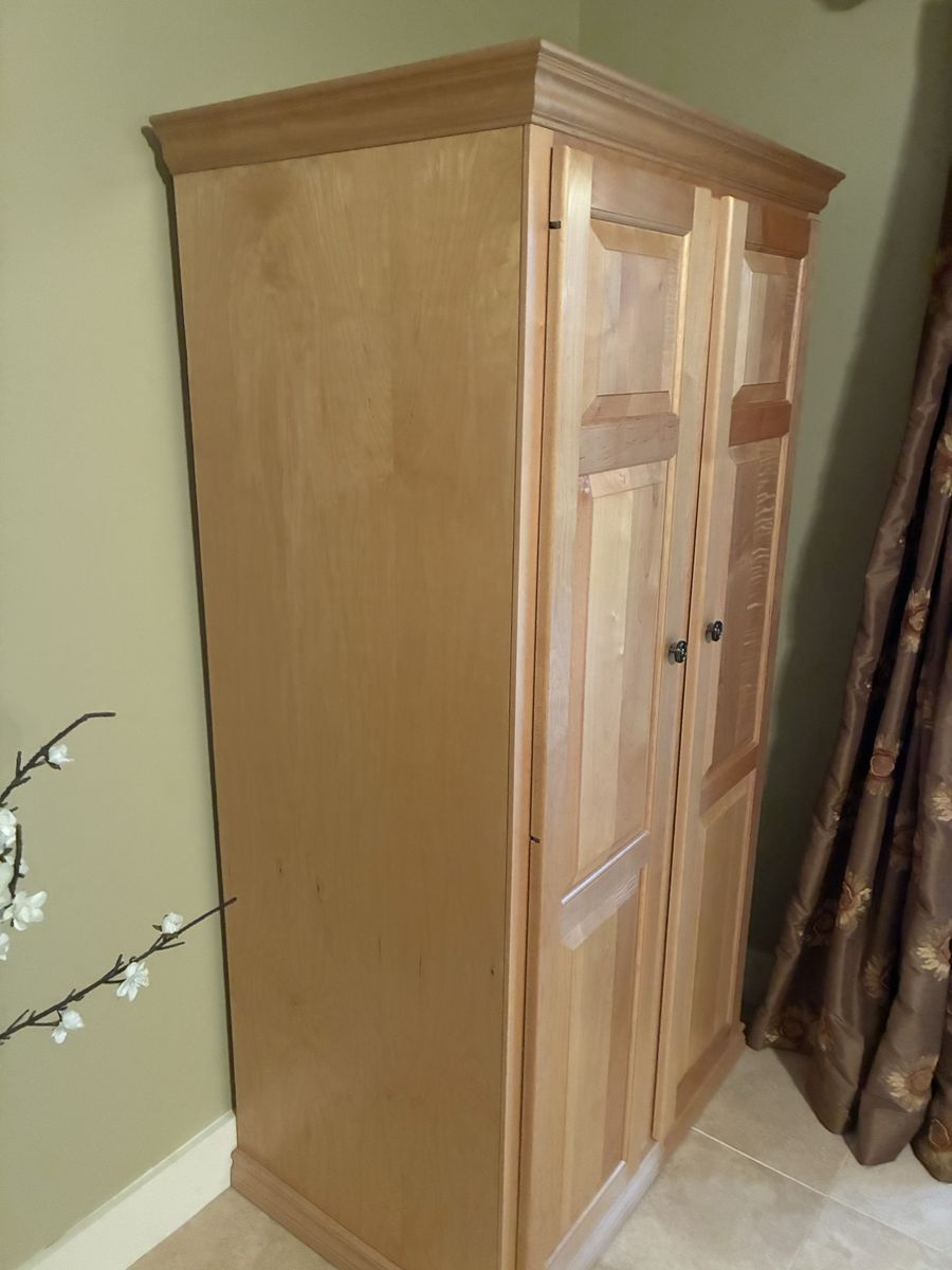 Natural Light Wood Armoire Wardrobe Cabinet with Raised Panel Doors