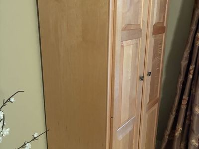 Natural Light Wood Armoire Wardrobe Cabinet with Raised Panel Doors