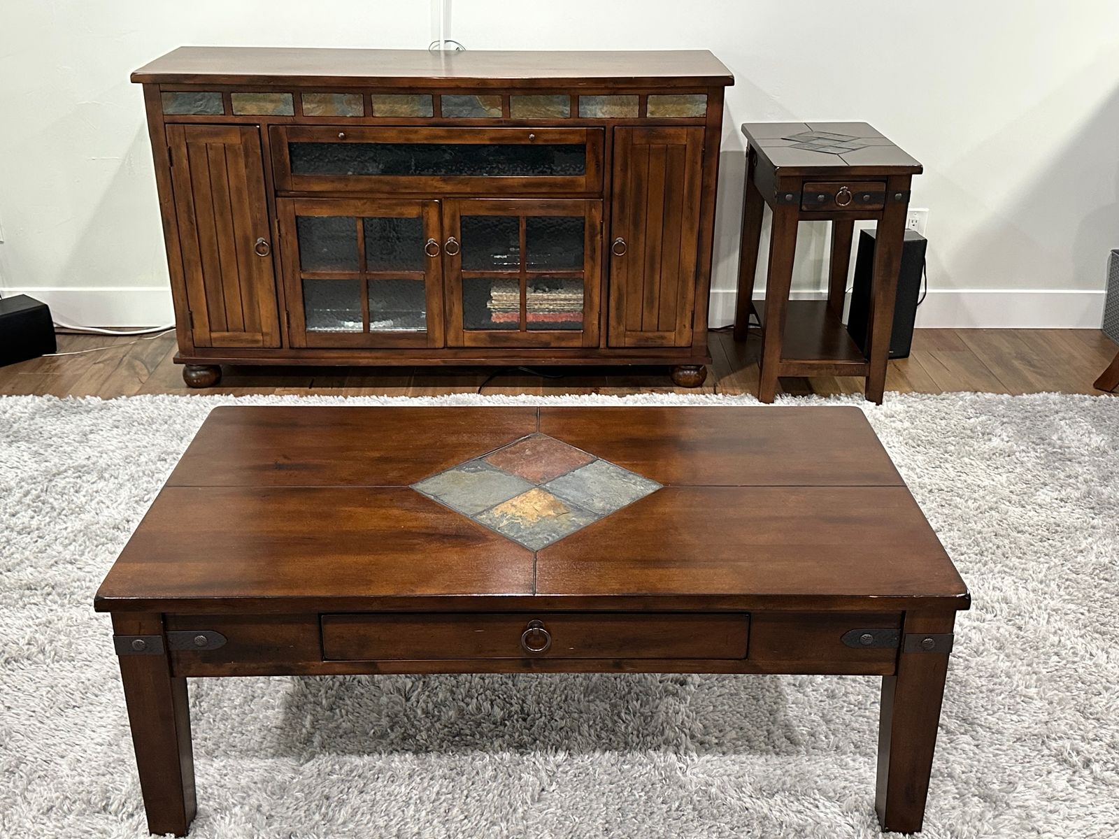 Matching Rustic Living Room Furniture Set – TV Console, Coffee Table & End Table