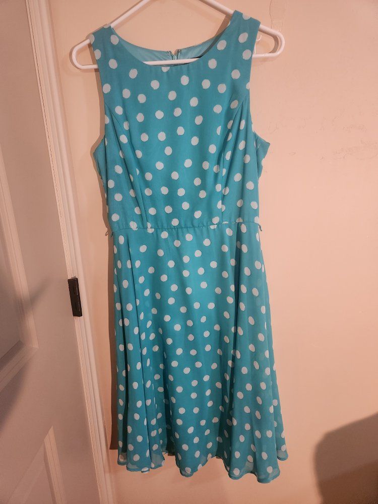 Jessica Howard Aqua Teal Polka Dot Dress - Size 6 - Fit & Flare
