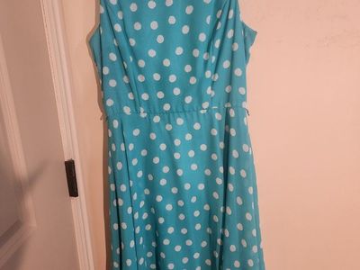 Jessica Howard Aqua Teal Polka Dot Dress - Size 6 - Fit & Flare