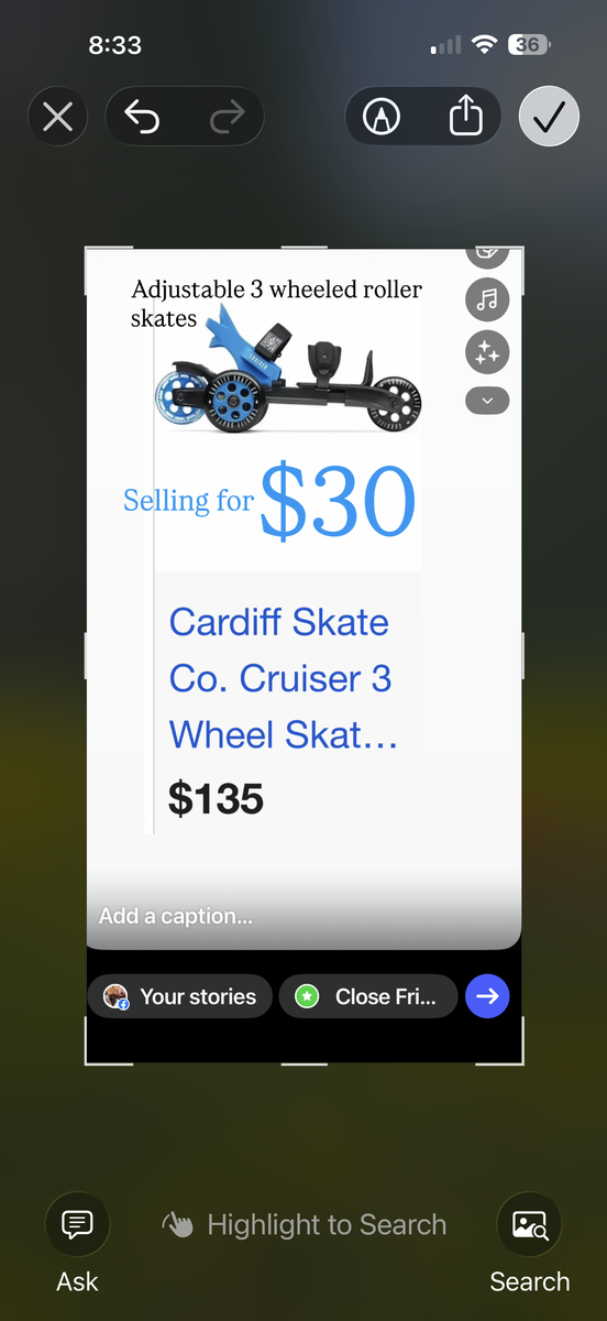 Cardiff Skate Co. Cruiser 3-Wheel Adjustable Inline Skates - Blue/Black, Used