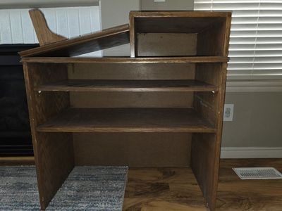 Wooden Cabinet Desk with Drop Leaf & Shelving