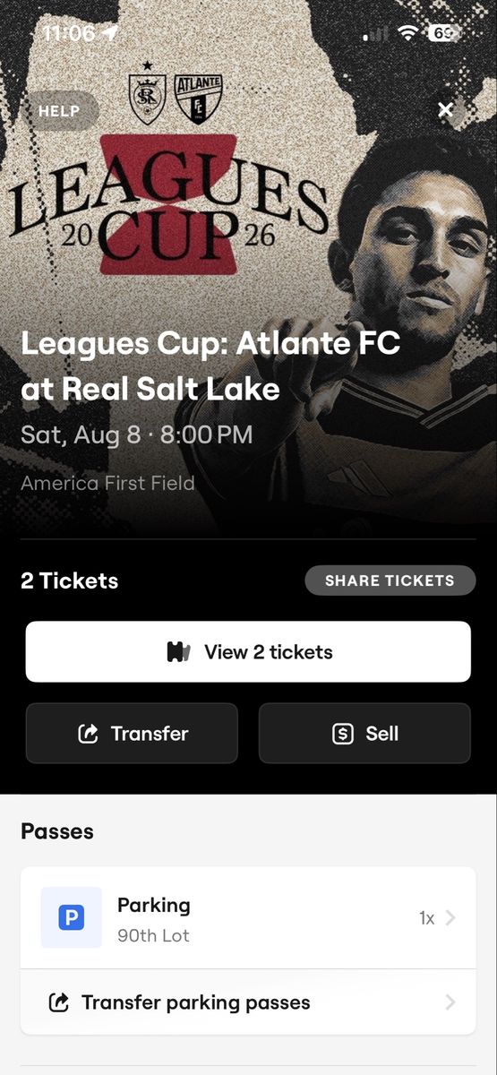 90th South parking pass for RSL vs Atlante FC Sat Aug 8th