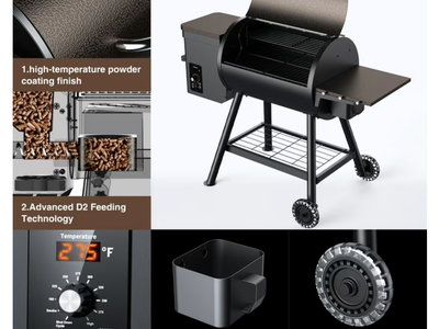 Brand New KingChii 456 SQ.IN Pellet Grill Smoker with Side Shelf, 8 IN 1 BBQ Grill