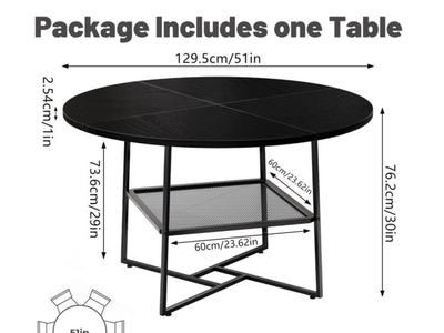 New in box, 51 Round Dining Table ,Black Wooden Dining Room Table With Storage Shelf