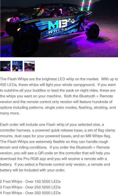 MB Whips 4 foot Flash Whip with Bluetooth Remote