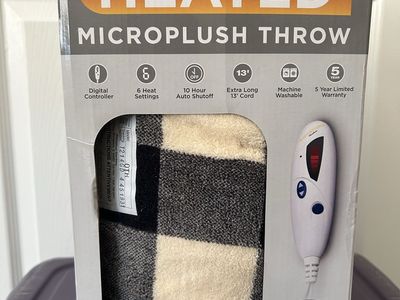 Biddeford Heated Microplush Throw - Black & White Plaid New In Box