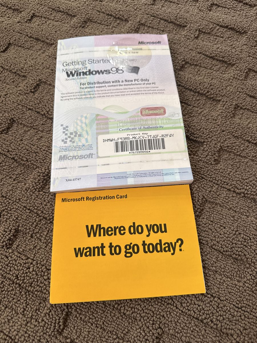 Microsoft Windows 98 Second Edition OS w/ Product Key & Registration Card