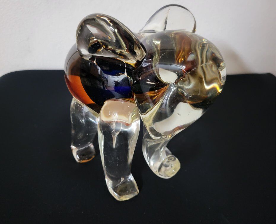 Murano Art Glass Amber ELEPHANT Figure 7" Figurine