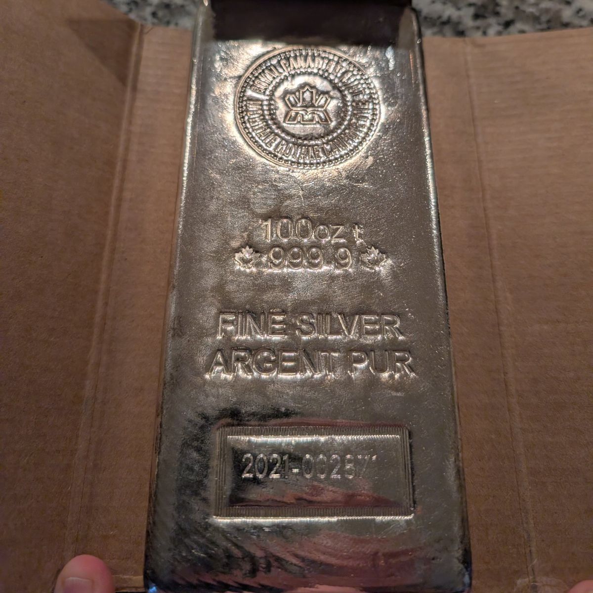 100 oz silver bar (Royal Canadian Mint)