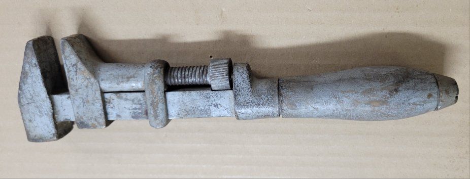 Vintage Antique Adjustable Monkey Wrench with Wooden Handle