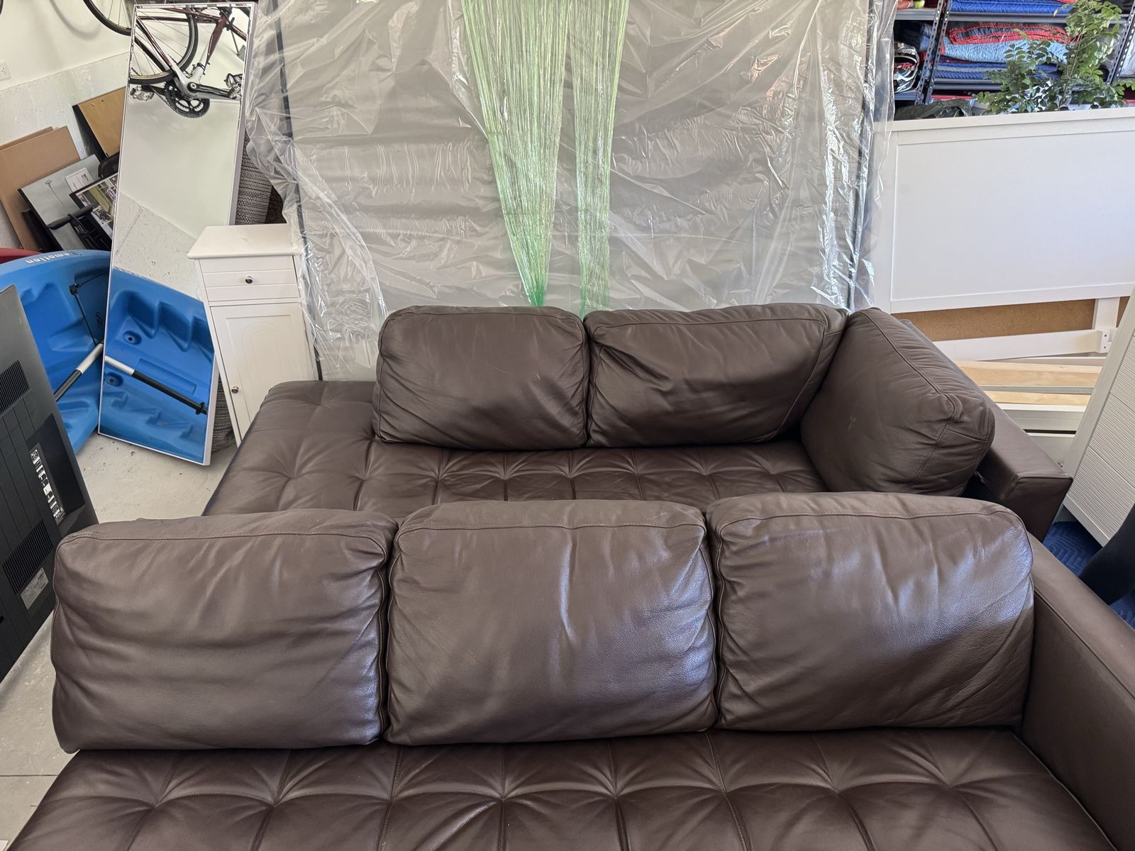 Modern Dark Brown Leather Sectional Sofa with Tufted Seating