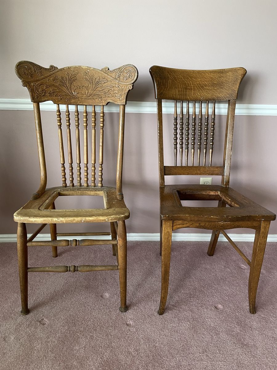 Antique Wooden Dining Chairs - Set of 2 - Ornate Carving & Spindle Back - Ready for Restoration
