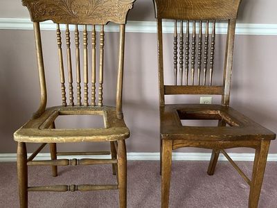 Antique Wooden Dining Chairs - Set of 2 - Ornate Carving & Spindle Back - Ready for Restoration