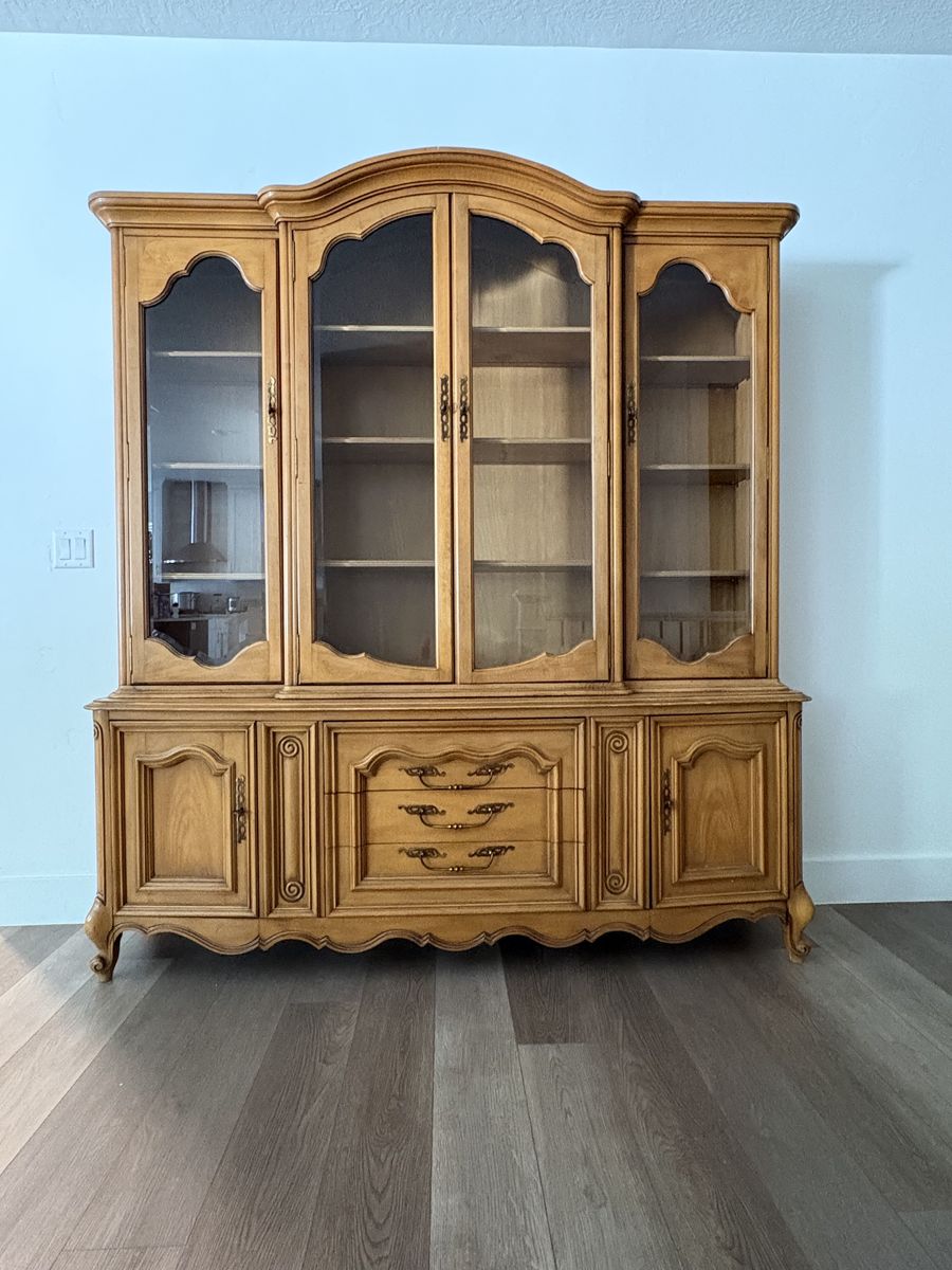 Vintage 1959 J.L. Metz French Provincial China Hutch- Cherry Veneer