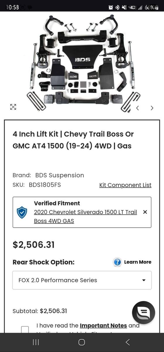 4 inch Lift Kit Chevy Trail Boss or GMC 19-24