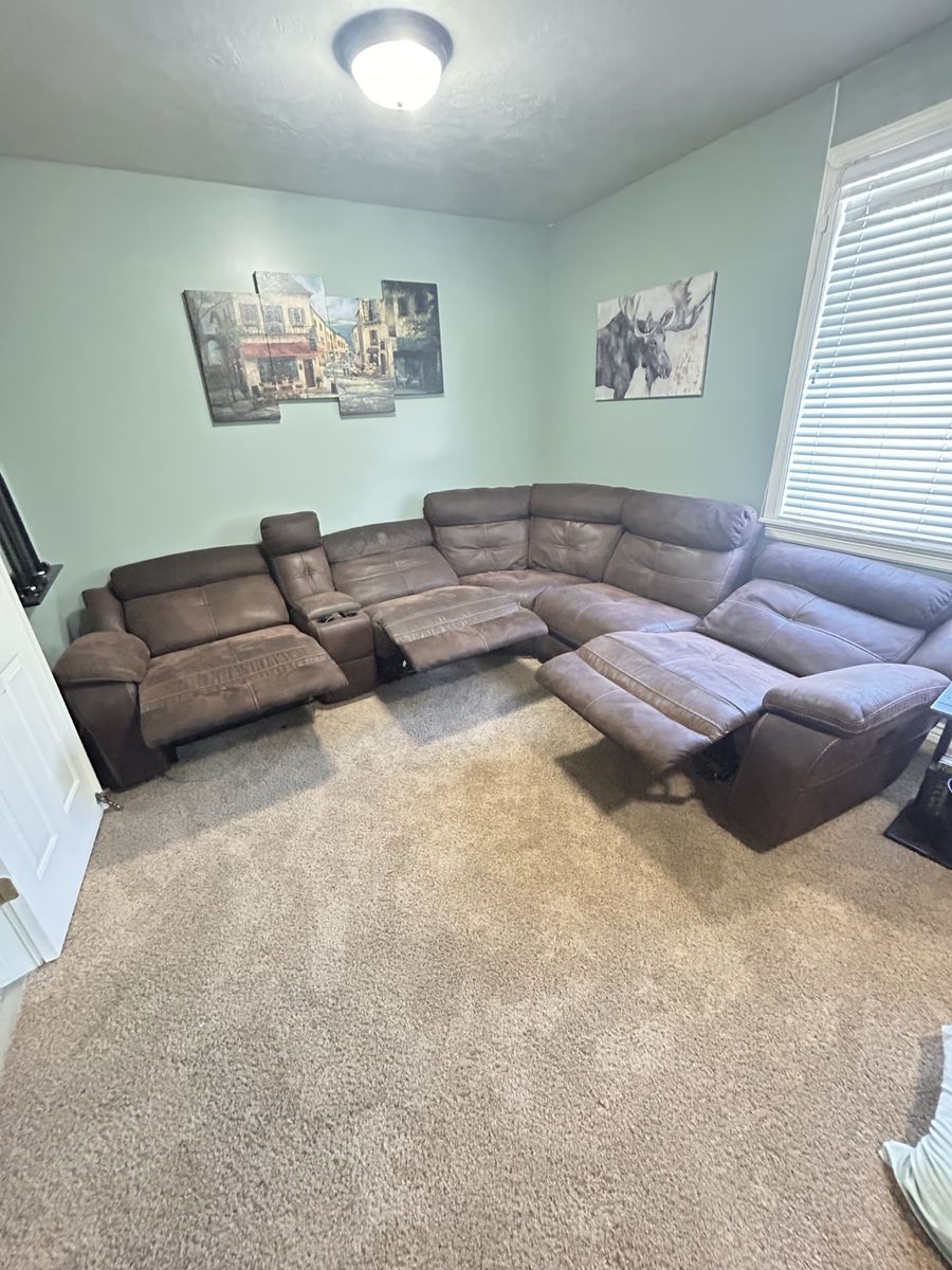 Brown Microfiber Reclining Sectional Sofa with Cup Holders
