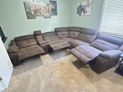 Brown Microfiber Reclining Sectional Sofa with Cup Holders