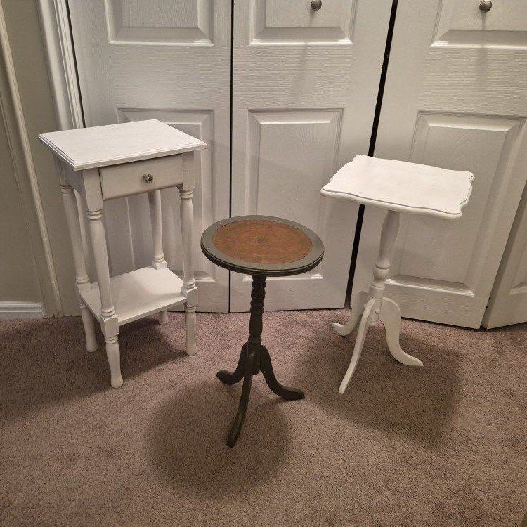 Vintage Accent Tables - Set of 3 Shabby Chic Side Tables, Wood, White & Brown, Eclectic Decor