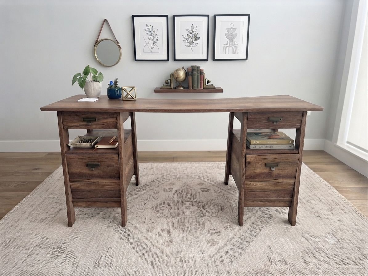 Modern Rustic Executive Desk with File Drawers