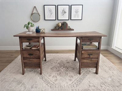 Modern Rustic Executive Desk with File Drawers