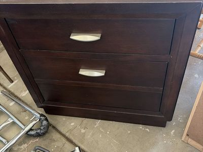 Dark Wood 2-Drawer Nightstand with Silver Handles