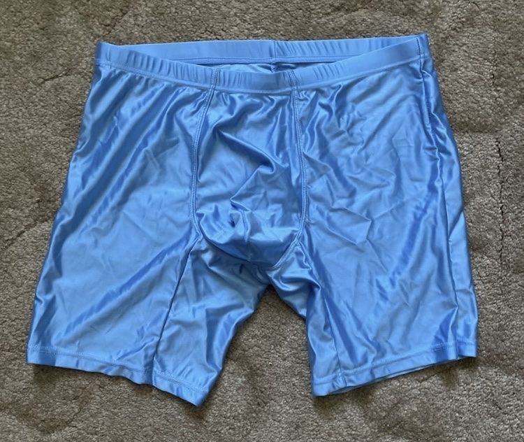 Shiny Light Blue Boxer Briefs, Size Small, Synthetic Material